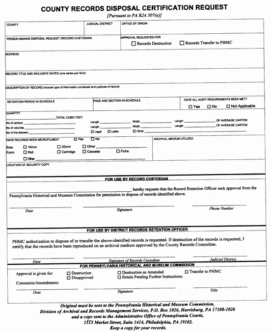 Certificate Of Data Destruction Template Inspirational 204 Pa Code § 213 51 Record Retention &amp; Disposition