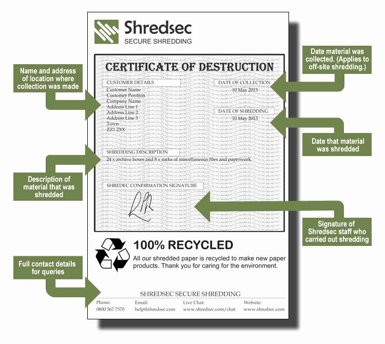 Certificate Of Data Destruction Template New Shredsec Certificate Of Destruction