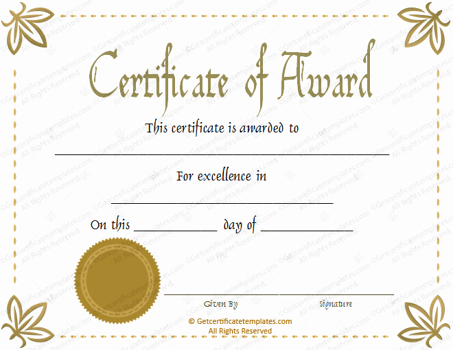 Certificate Of Excellence Template Awesome Award Certificate Of Excellence Template