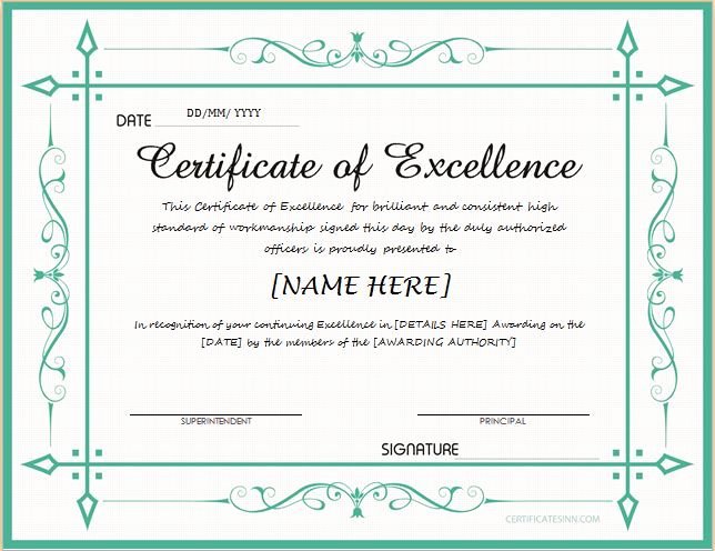 Certificate Of Excellence Template Beautiful Pin by Alizbath Adam On Certificates