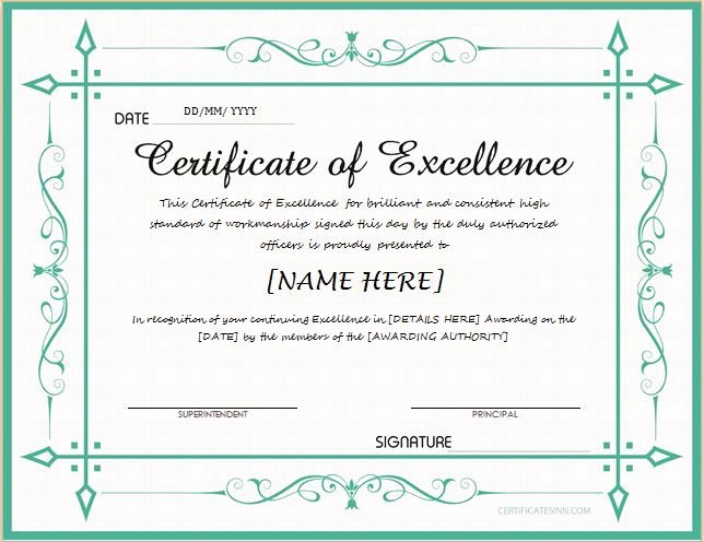 Certificate Of Excellence Template Beautiful Pin by Alizbath Adam On Certificates