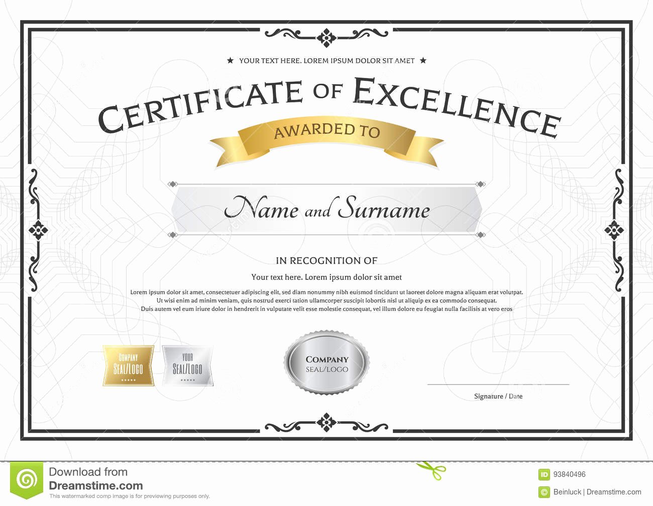 Certificate Of Excellence Template Elegant Certificate Excellence Template with Gold Award Ribbon