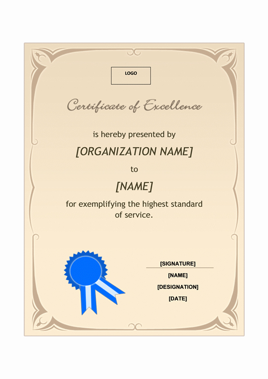 Certificate Of Excellence Template Elegant Recognition Award Template Free Template Downloads