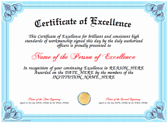 Certificate Of Excellence Template Fresh Free Certificate Maker