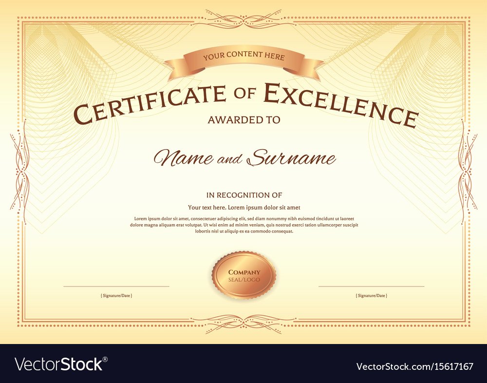 Certificate Of Excellence Template Lovely Certificate Of Excellence Template with Award Vector Image