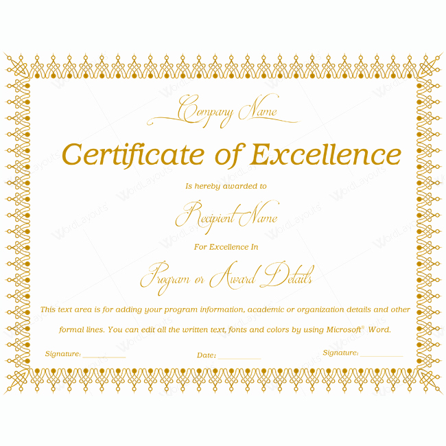 Certificate Of Excellence Template Luxury Certificate Excellence 06 Word Layouts