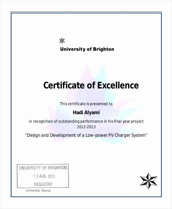 Certificate Of Excellence Template Luxury Excellence Certificate Template 22 Word Pdf Psd