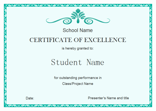 Certificate Of Excellence Template Luxury Student Excellence Certificate