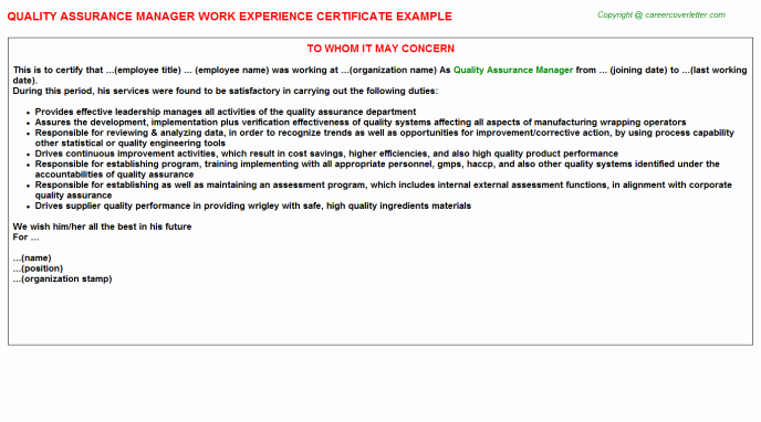 Certificate Of Quality Template New Quality assurance Certificate Template