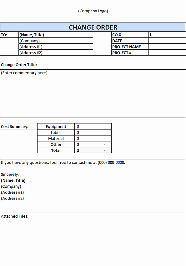 Change order Template Excel Beautiful Change order Template for Construction