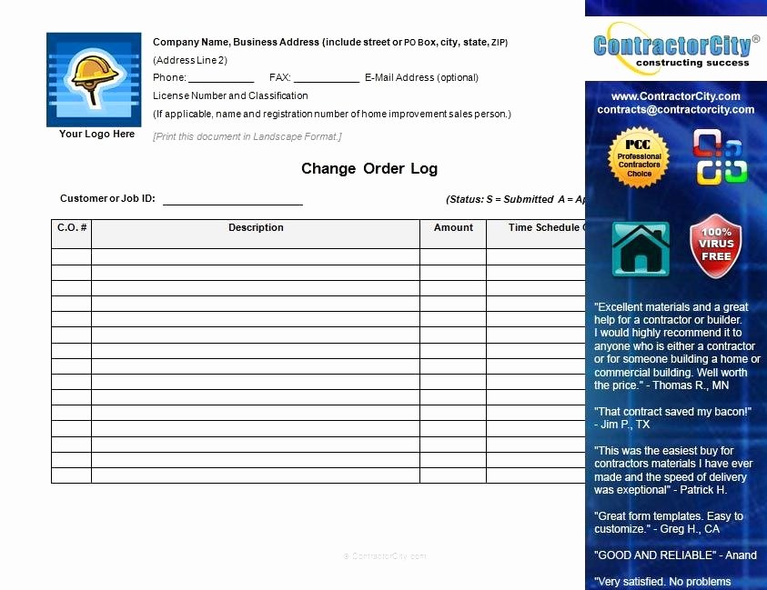 Change order Template Excel Elegant Free Change order Template Excel