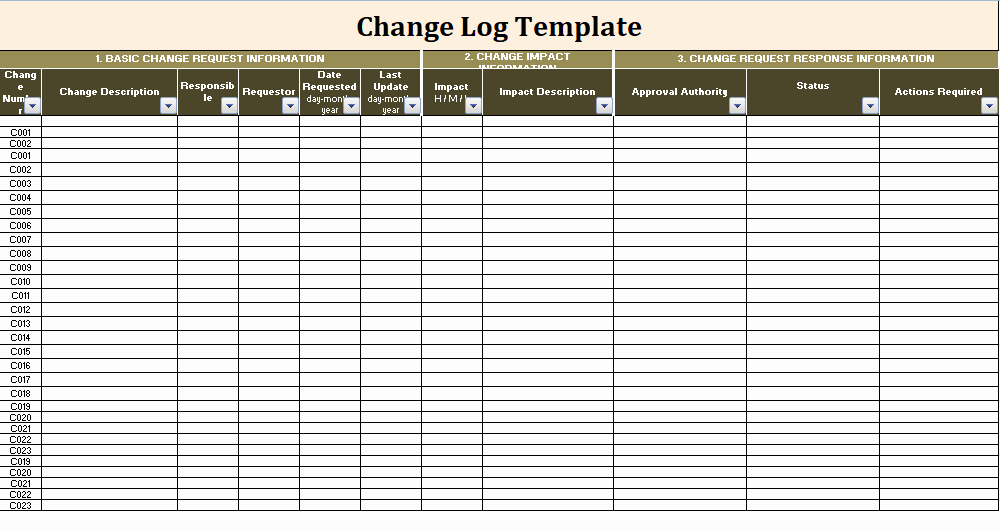 Change order Template Excel Unique Change Log Template