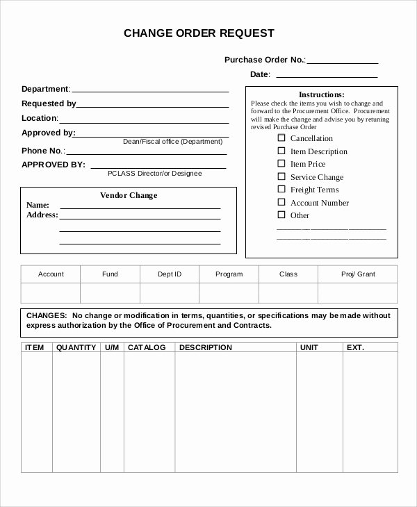 Change order Template Word Beautiful Sample Change order form 12 Examples In Word Pdf