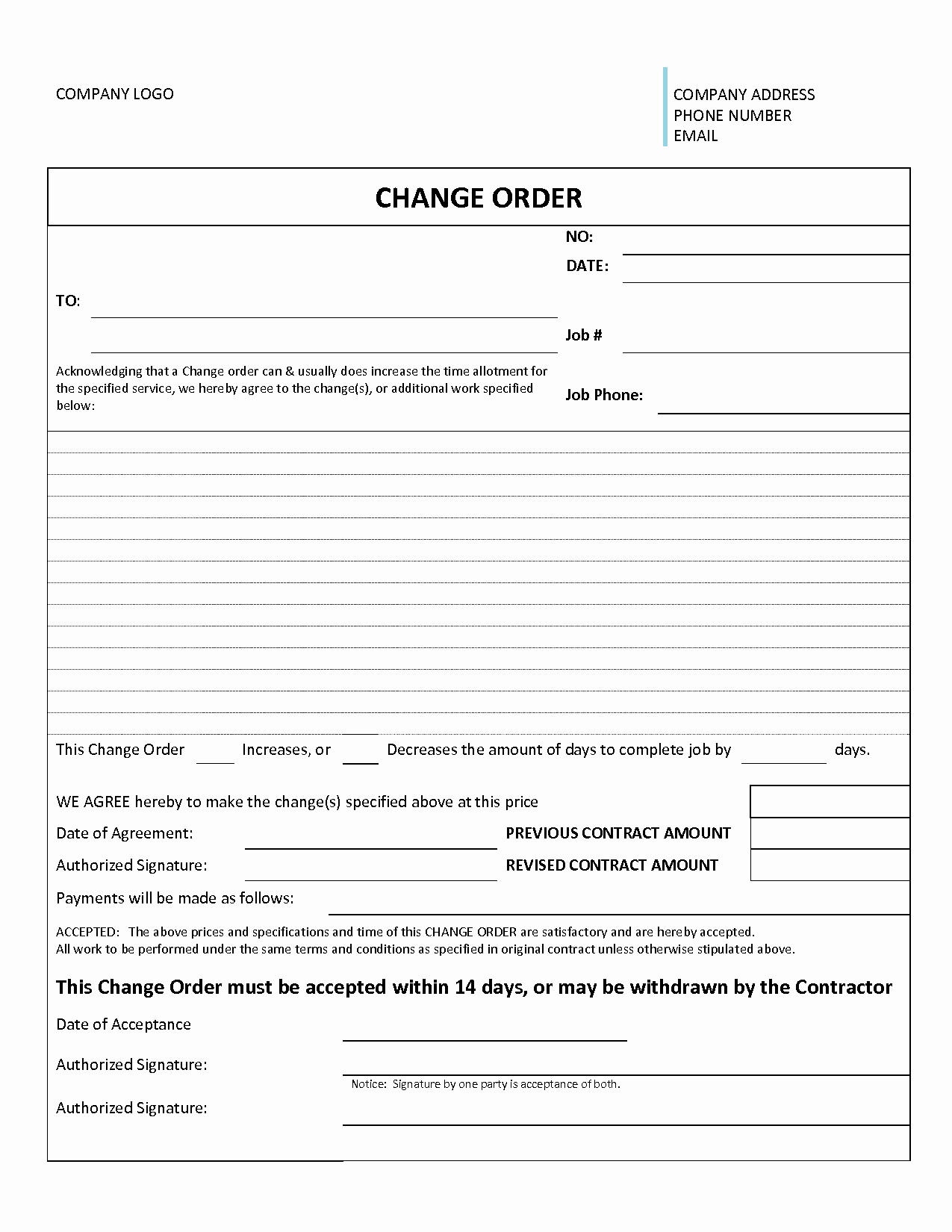 Change order Template Word Elegant 3 Construction Change order Templates