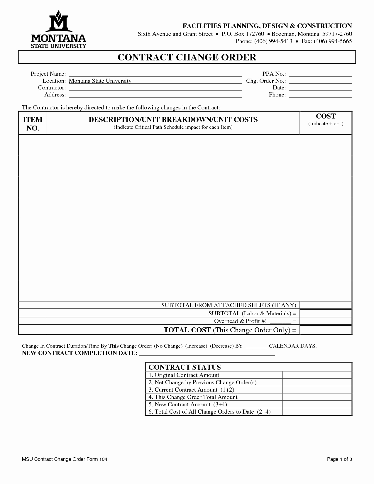 Change order Template Word Elegant Change order Template