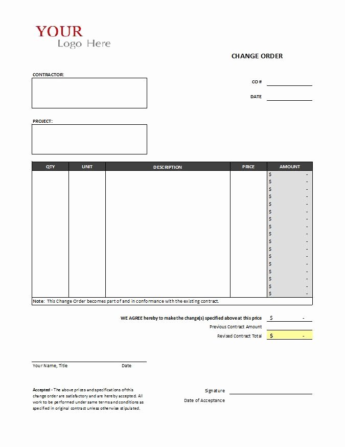 Change order Template Word Unique Change order with Logo Change order form Template