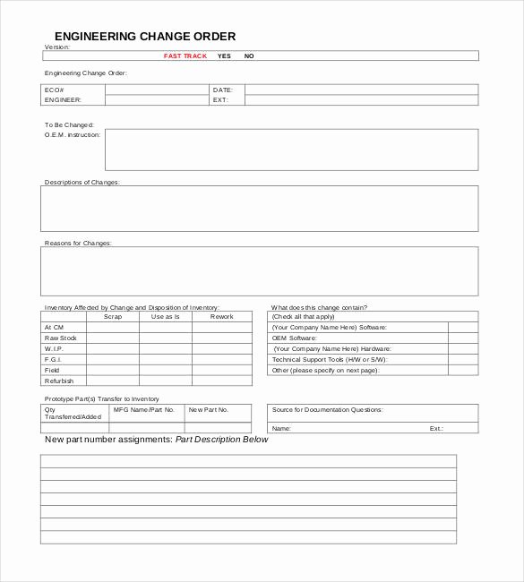 Change Request form Template Excel Inspirational Engineering Change order Template