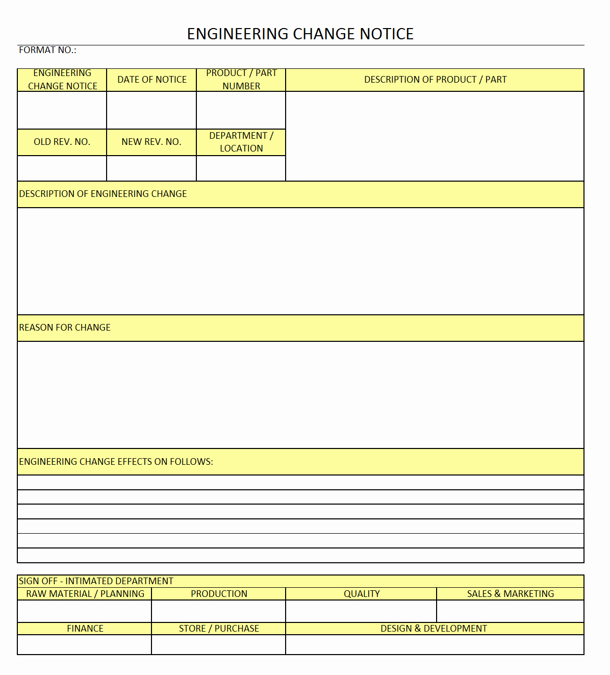 Change Request form Template Excel Lovely Engineering Change Notice format Word Pdf