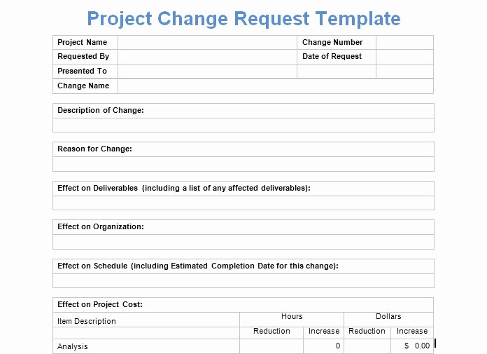 Change Request form Template Excel Lovely Project Change Request Template