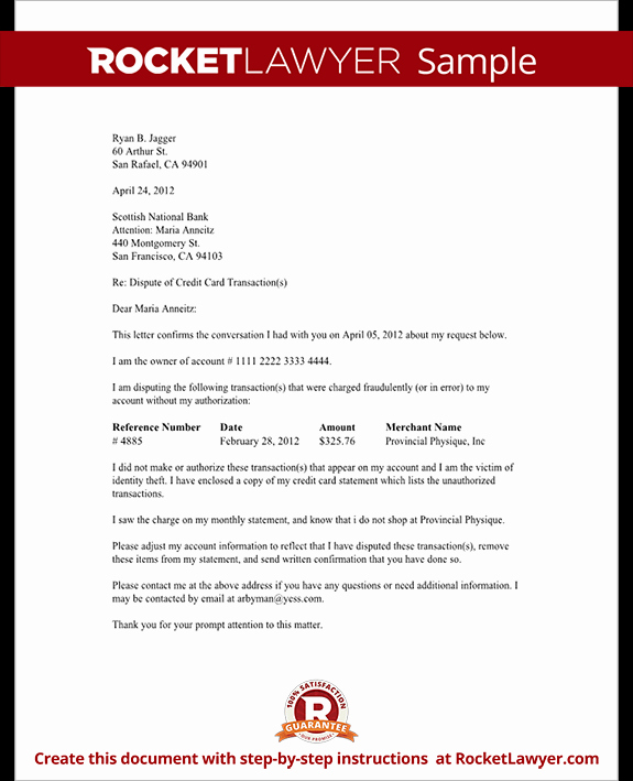 Chargeback Rebuttal Letter Template New Dispute Fraudulent Credit Card Transaction Letter