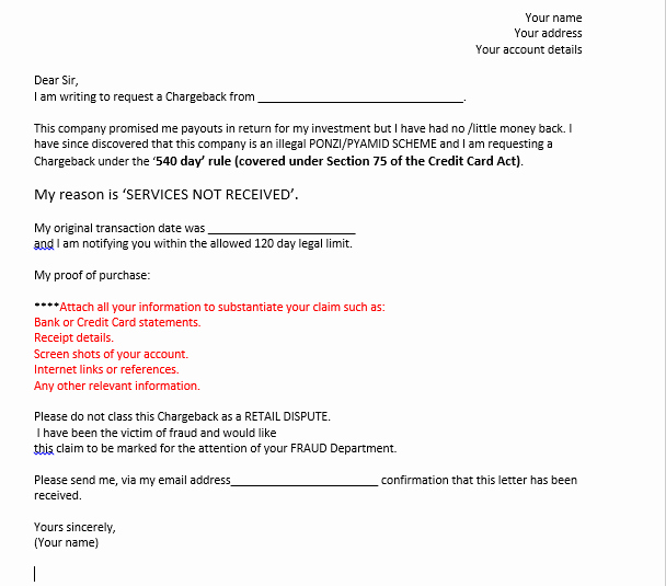 Chargeback Rebuttal Letter Template New Tara Talks Get Your Money Back Chargeback Information