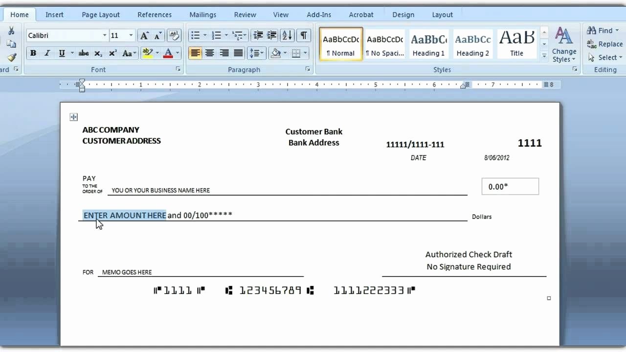 Check Printing Template Word New Blank Business Check Template Business