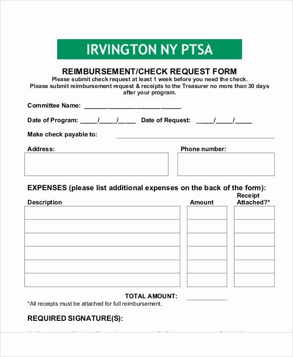 Check Request form Template New 11 Sample Reimbursement Request forms