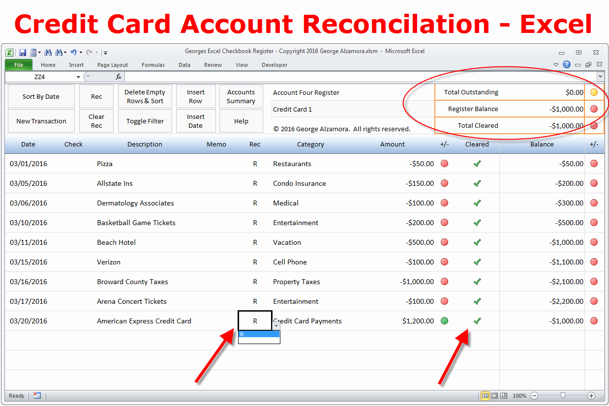 Checkbook Register Template for Mac Awesome How to Reconcile Credit Card Account In Excel Checkbook