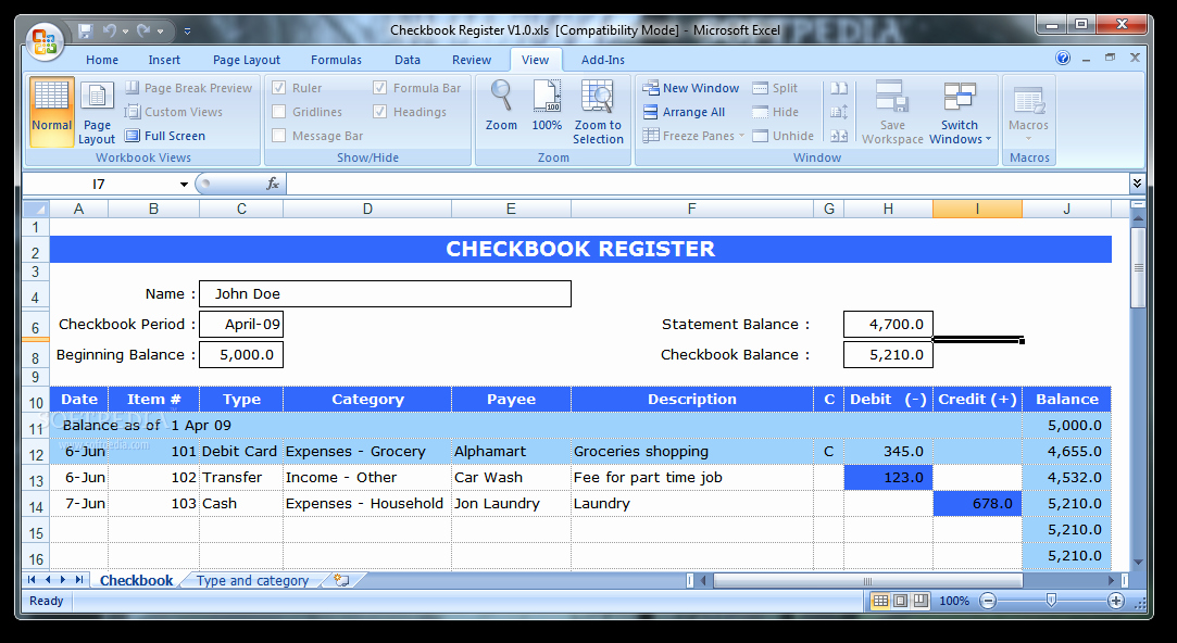 Checkbook Register Template for Mac Elegant Download Checkbook Register 1 0