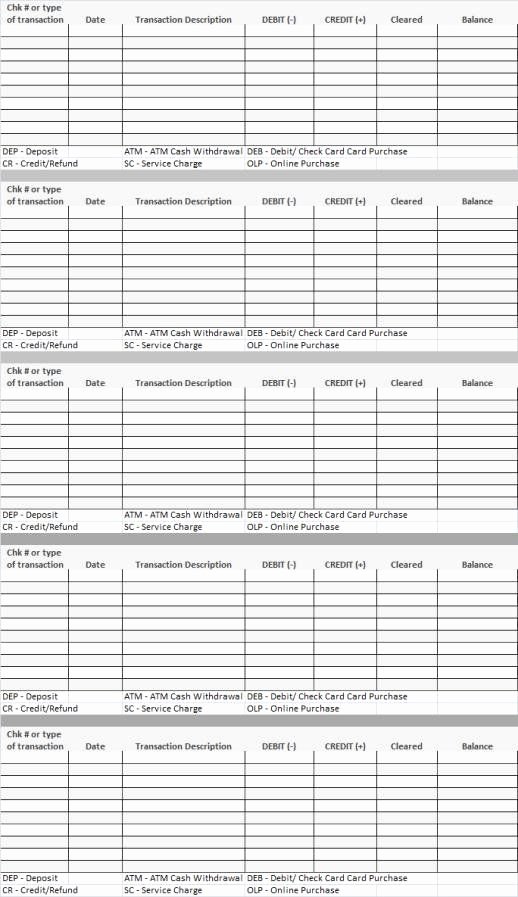 Checking Account Balance Sheet Template New Printable Checkbook Ledger