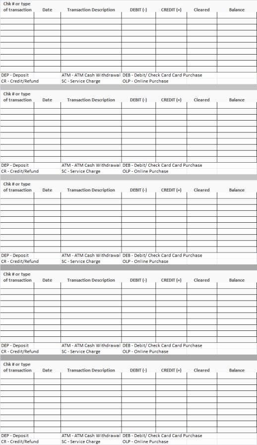 Checking Account Balance Sheet Template New Printable Checkbook Ledger