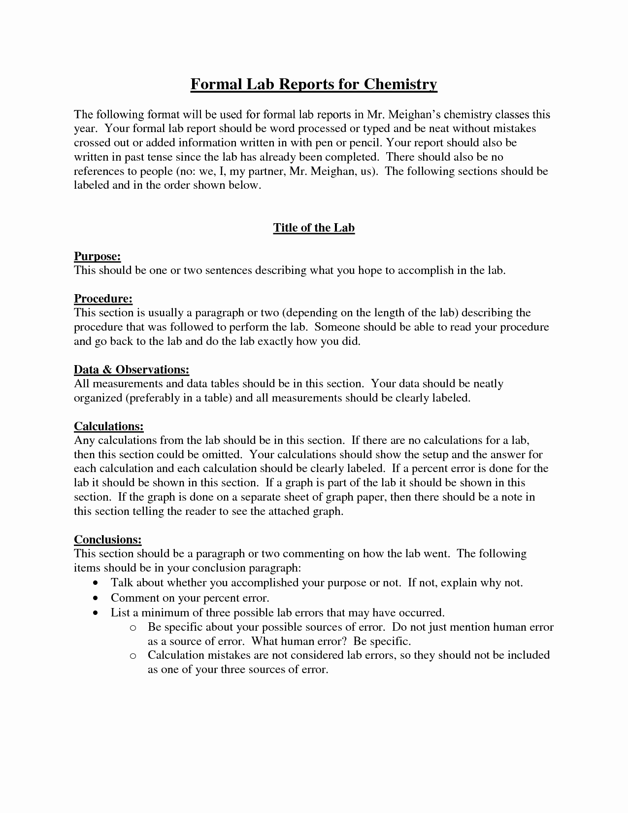 Chemistry Lab Report Template Awesome Chemistry formal Lab Report format