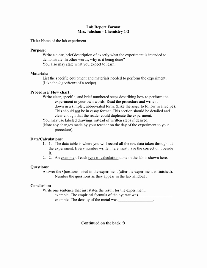 Chemistry Lab Report Template Elegant Lab Report format Doc Pdf Page 1 Of 2