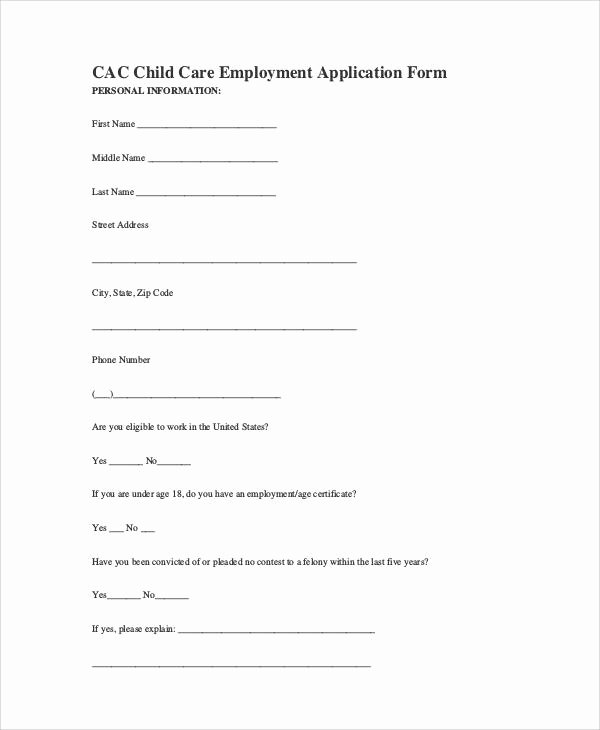 Child Care Application Template Awesome 79 Free Application forms
