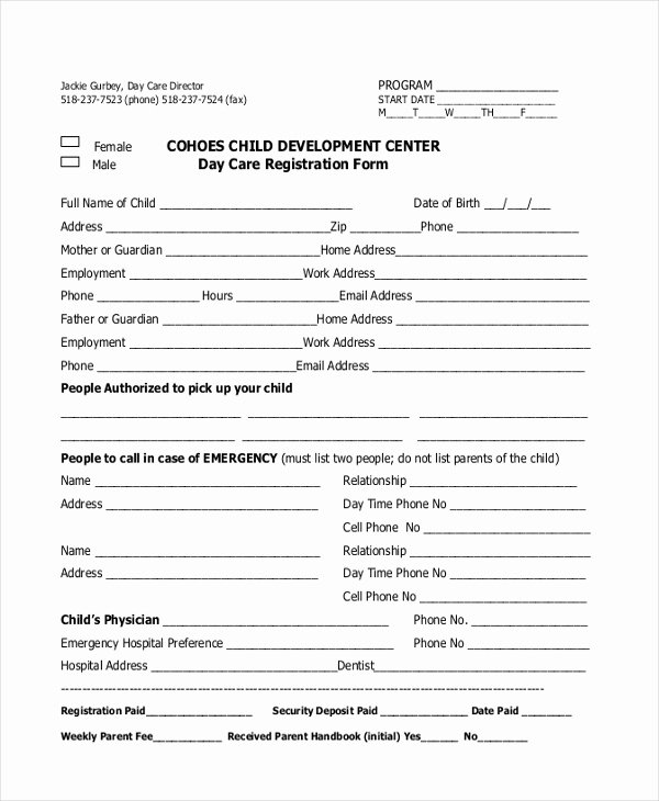 Child Care Application Template Best Of Sample Registration form 21 Free Documents In Pdf