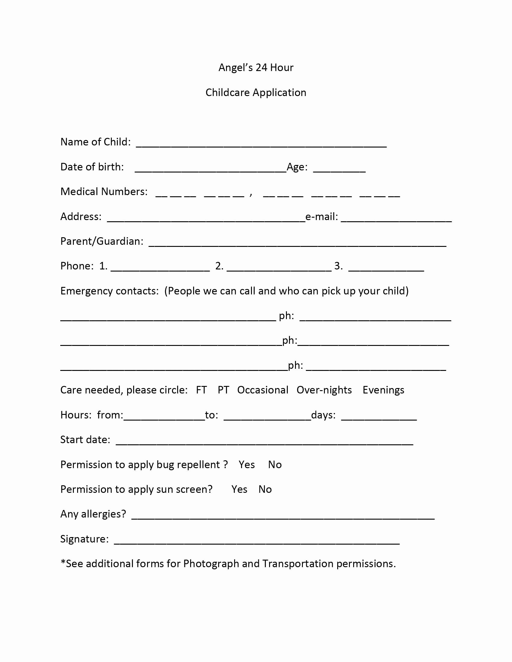 Child Care Application Template Luxury Application form