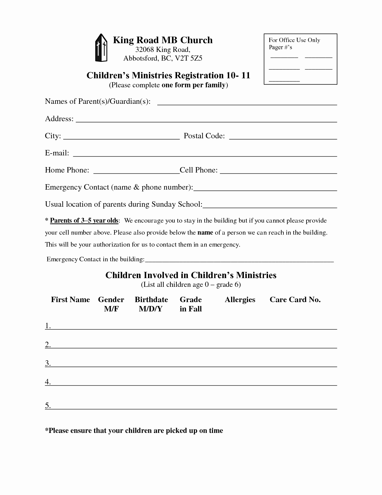 Child Care Application Template Luxury Church Enrollment form Template