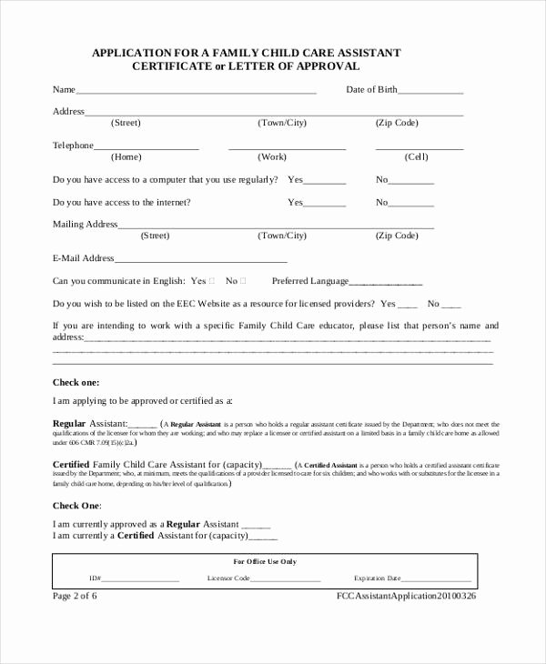 Child Care Application Template Luxury Sample Child Care Application form 9 Free Documents In