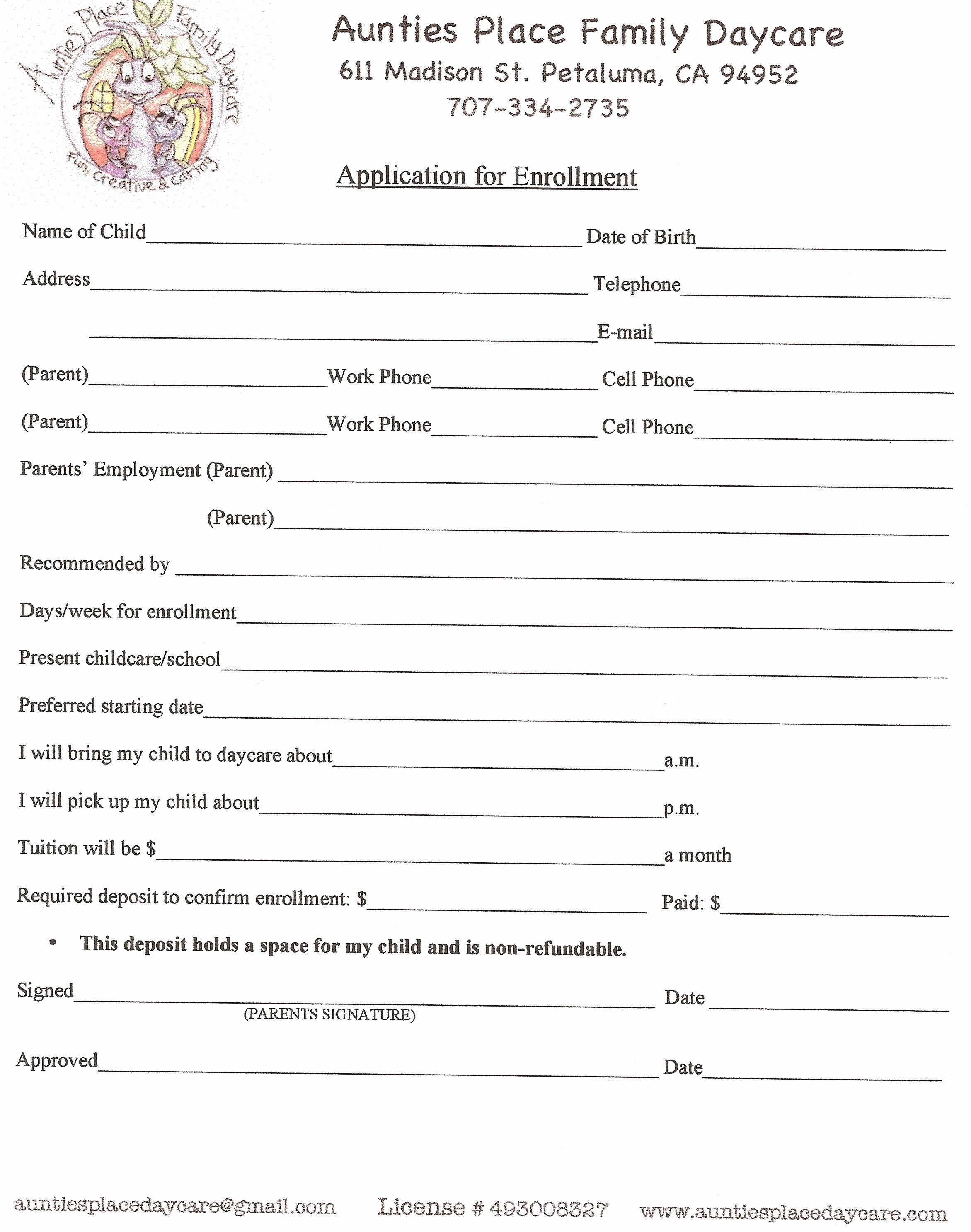 Child Care Application Template Unique Printable Daycare Applications