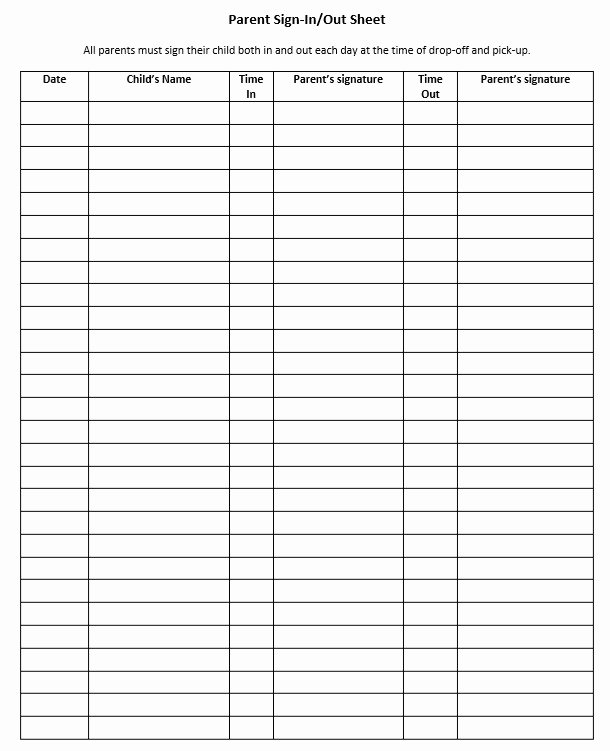 Child Care Sign In Sheet Template Awesome 9 Free Sample Parent Sign In Sheet Templates Printable