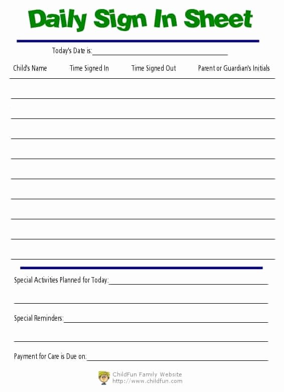 Child Care Sign In Sheet Template Fresh Child Care &amp; Daily Reports Printable forms