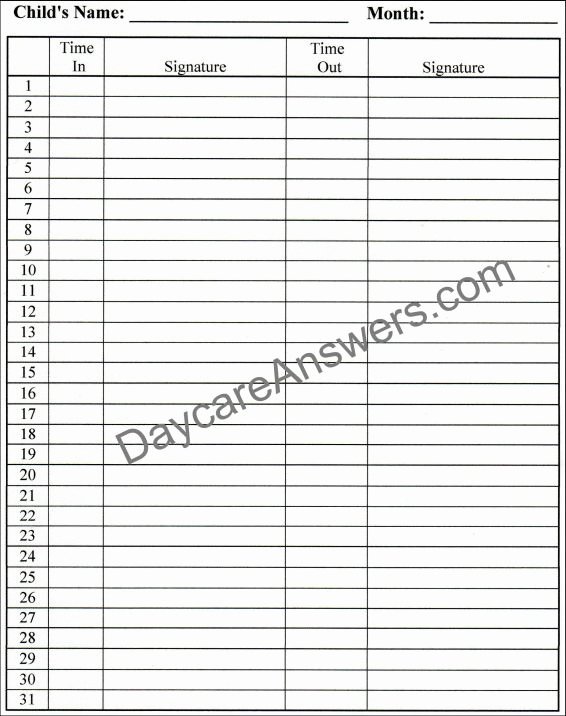 Child Care Sign In Sheet Template Fresh Daycare attendance Records