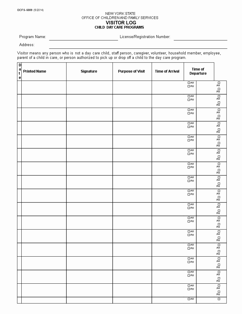 Child Care Sign In Sheet Template Fresh 免费 Child Care Visitor Sign In Sheet