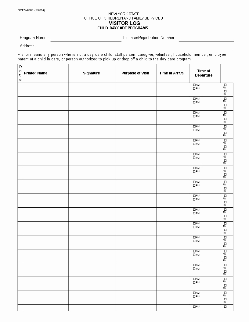 Child Care Sign In Sheet Template Fresh 免费 Child Care Visitor Sign In Sheet