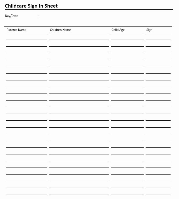 Child Care Sign In Sheet Template New 9 Free Sample Child Care Sign In Sheet Templates