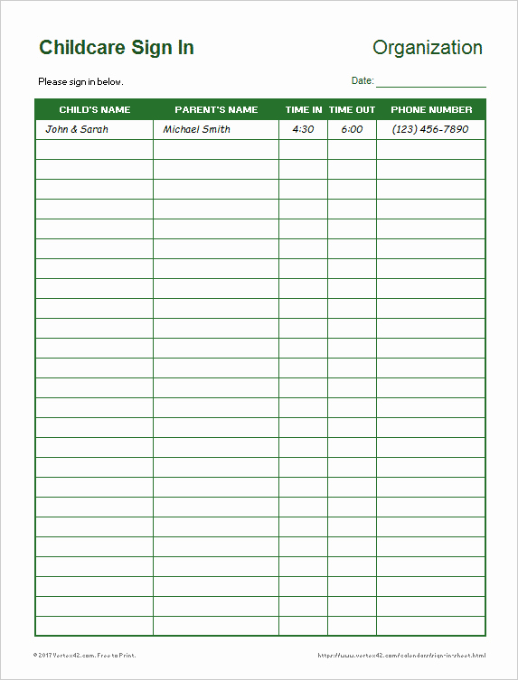 Child Care Sign In Sheet Template Unique Printable Sign In Sheet