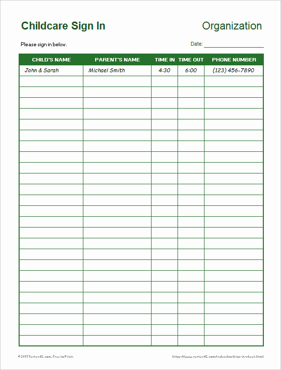 Child Care Sign In Sheet Template Unique Printable Sign In Sheet