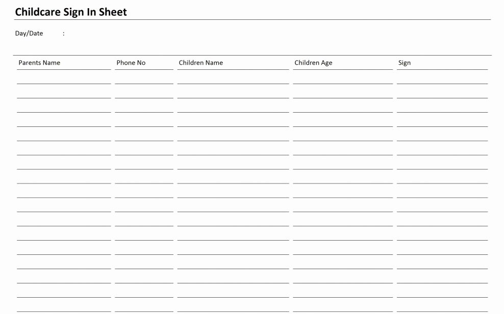 Child Care Sign In Sheets Awesome Child Care Sign In Sheet Ms Word Templates