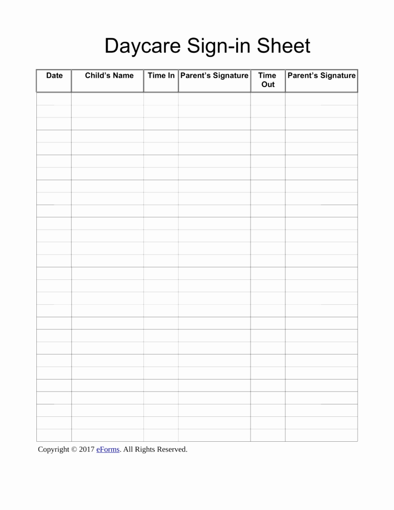 Child Care Sign In Sheets Inspirational Childcare Sign In Sheet