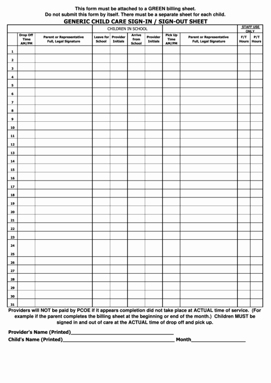 Child Care Sign In Sheets Lovely Generic Child Care Sign In Sign Out Sheet Template
